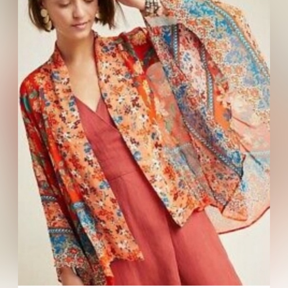 Anthropologie Multicolor Floral Kimono Jacket